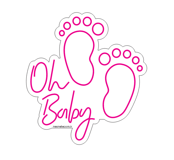تابلو نئون بی بی پای نوزاد Oh Baby کد 504 با آداپتور
